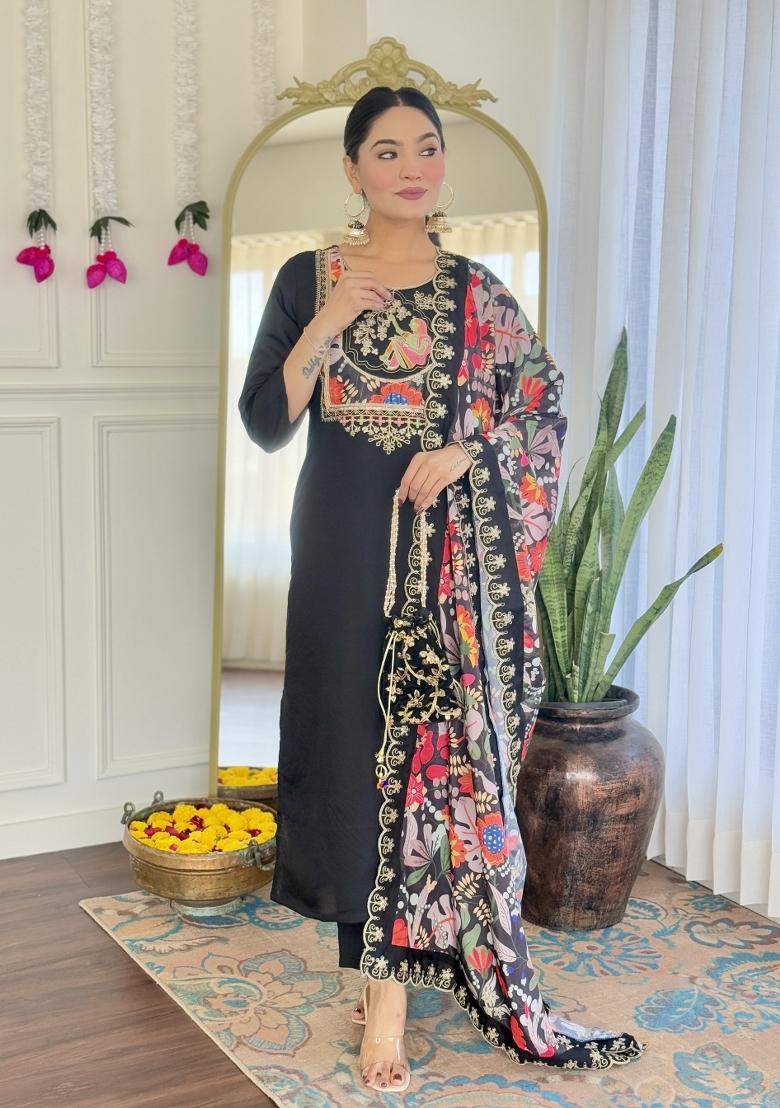Black Embroidered Silk Salwar Kameez