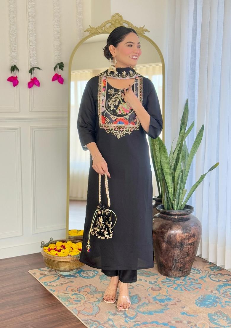 Black Embroidered Silk Salwar Kameez