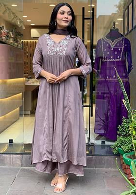 Grey Embroidered Chinon Salwar Kameez