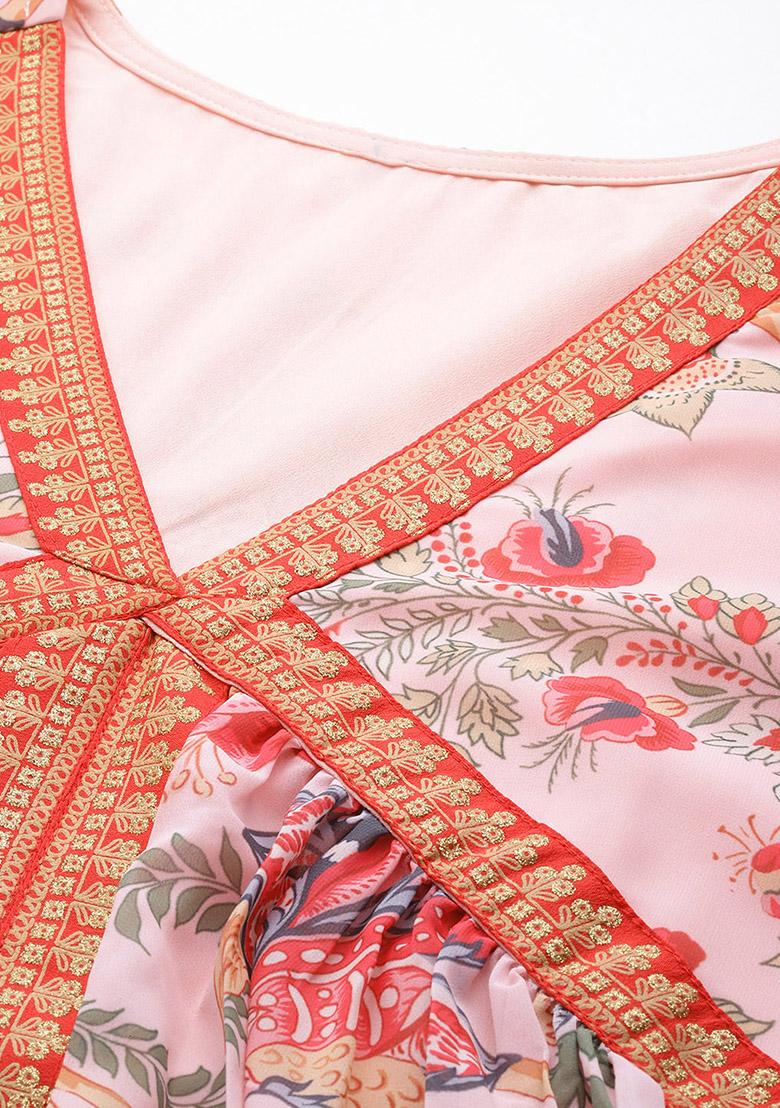 Pink Printed Poly Georgette Salwar Kameez