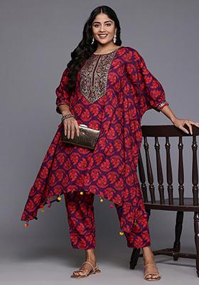 Purple Printed Poly Crepe Salwar Kameez