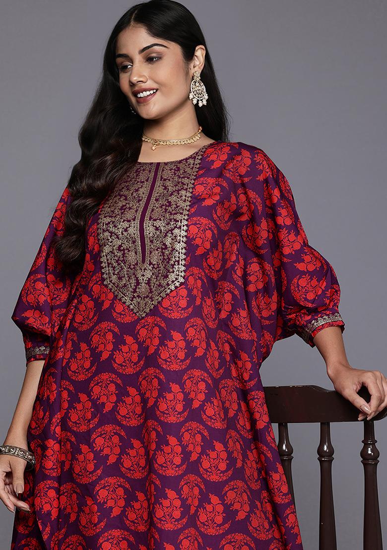 Purple Printed Poly Crepe Salwar Kameez