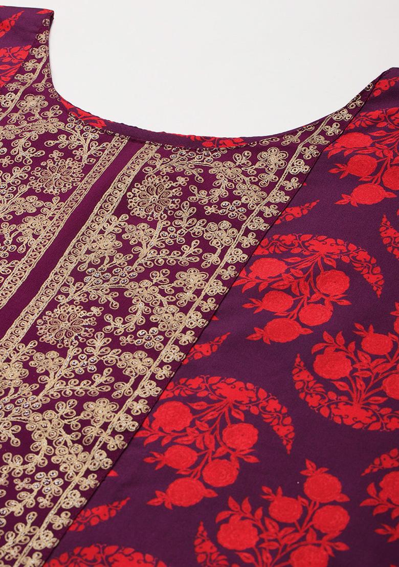 Purple Printed Poly Crepe Salwar Kameez