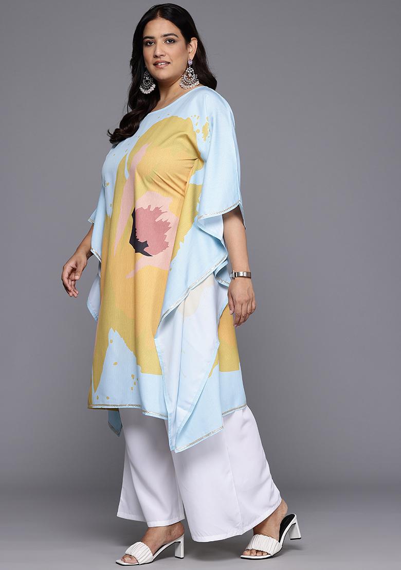 Blue Printed Poly Crepe Salwar Kameez
