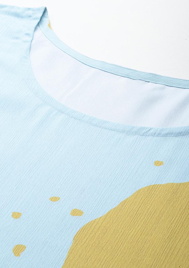 Blue Printed Poly Crepe Salwar Kameez