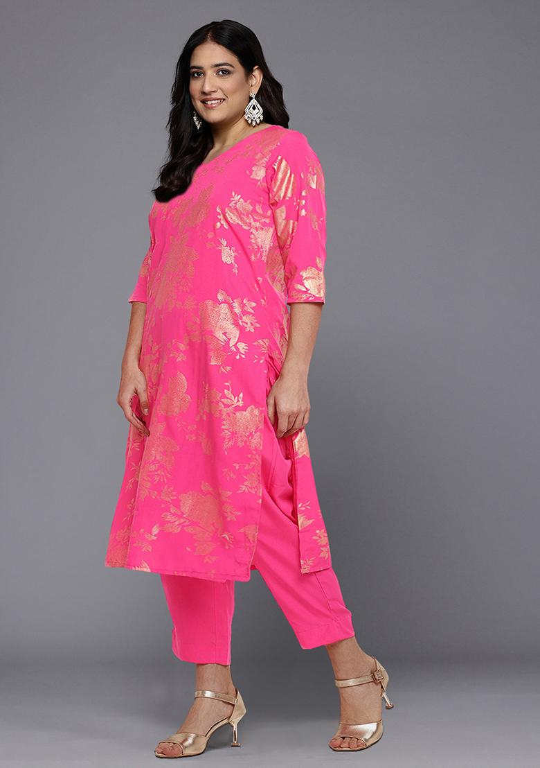 Pink Printed Poly Crepe Salwar Kameez