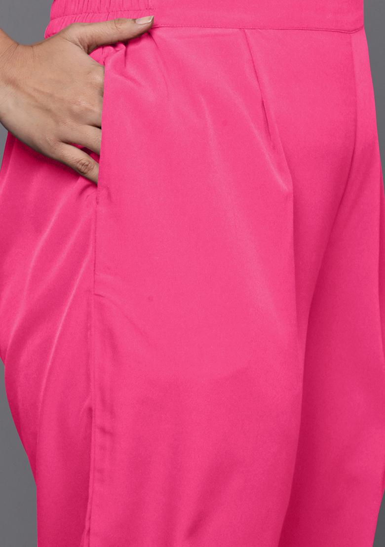 Pink Printed Poly Crepe Salwar Kameez