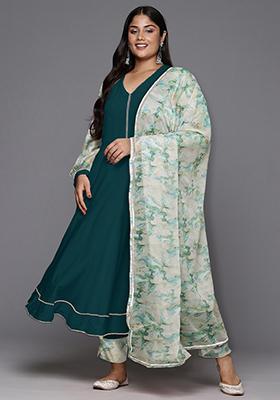 Green Solid Poly Crepe Anarkali Set