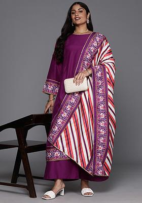Purple Printed Art Silk Salwar Kameez