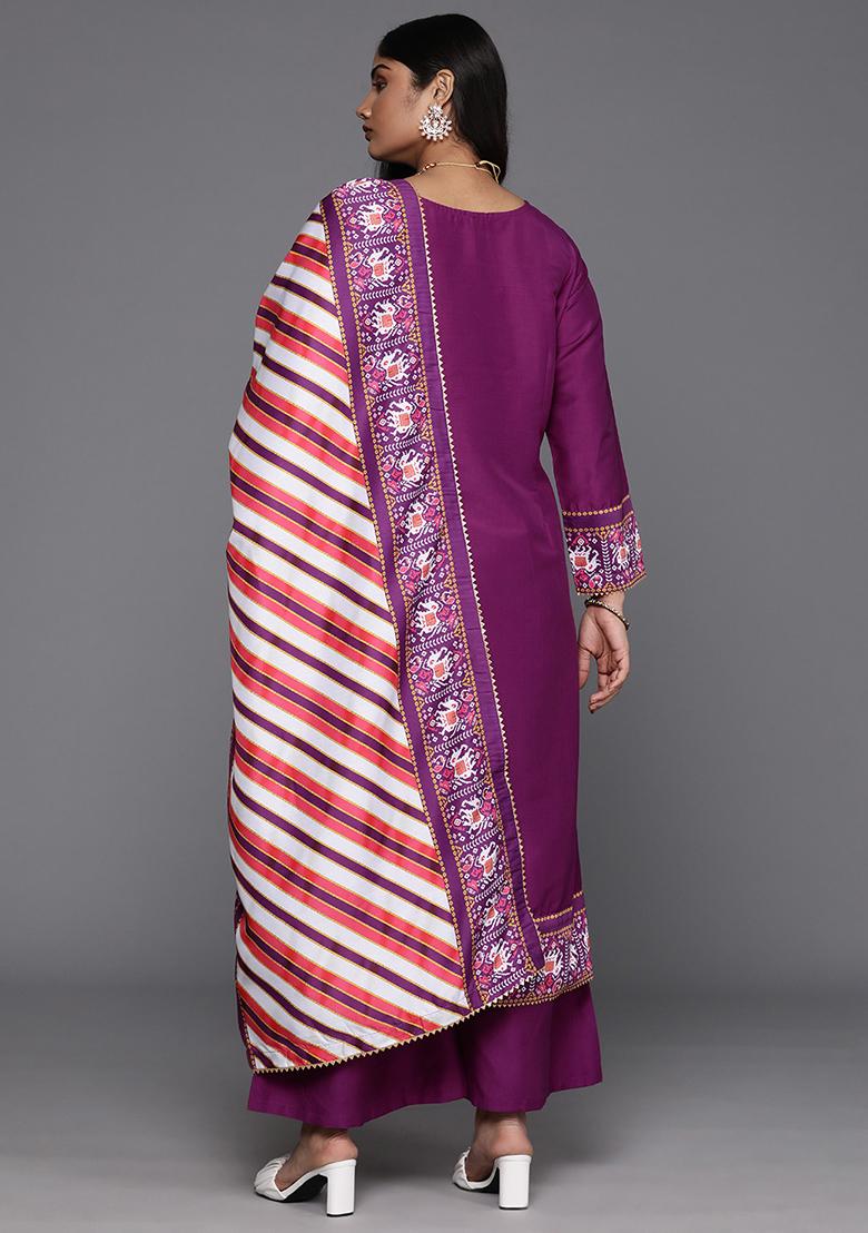 Purple Printed Art Silk Salwar Kameez