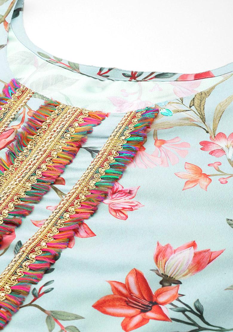 Multicolor Printed Poly Crepe Palazzo Set