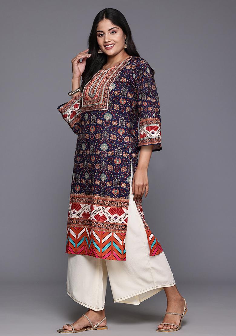 Navy Blue Printed Poly Crepe Palazzo Set