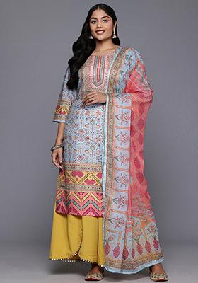 Multicolor Printed Poly Crepe Palazzo Set