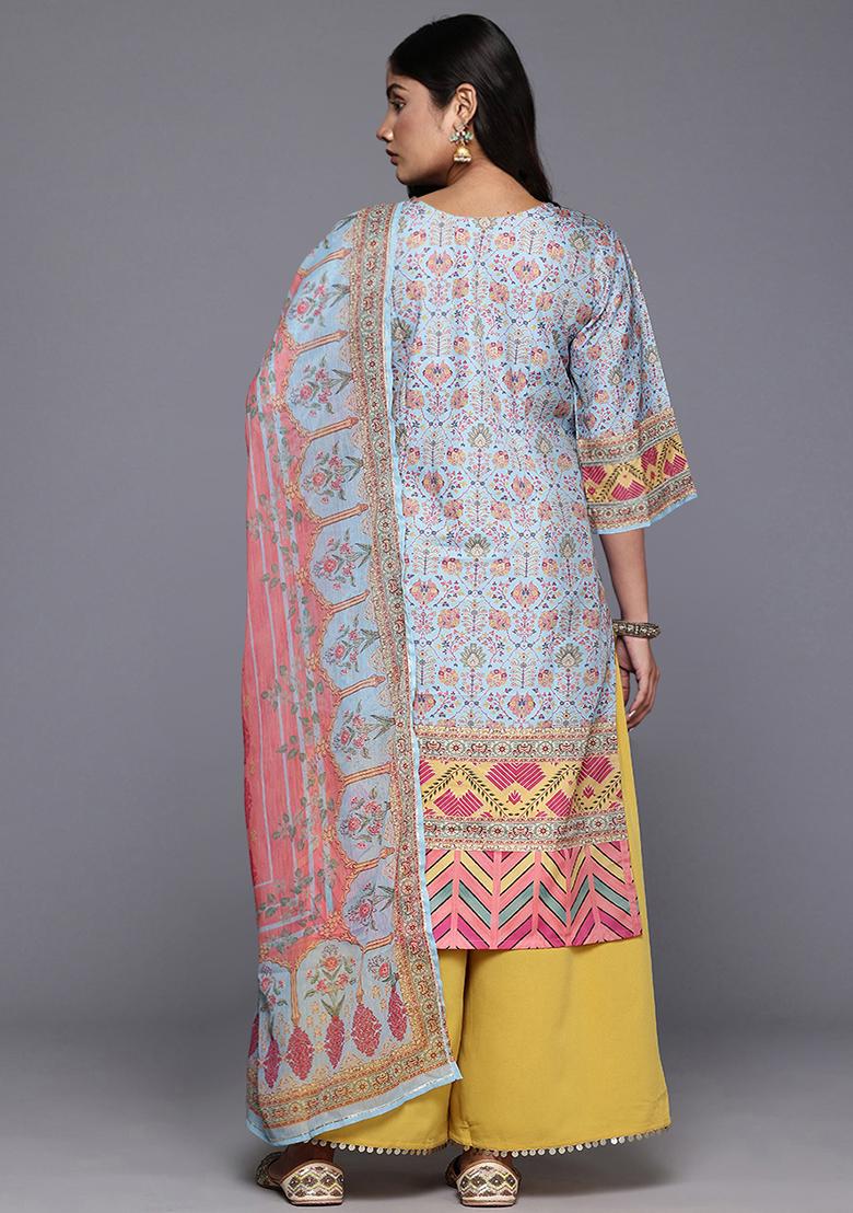 Multicolor Printed Poly Crepe Palazzo Set