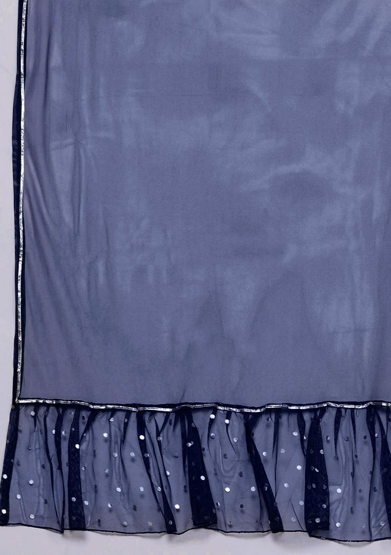 Navy Blue Printed Net Sharara Set