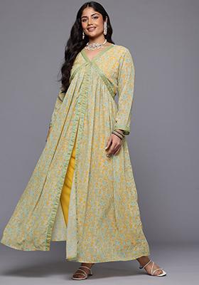 Mustard Yellow Printed Poly Georgette Salwar Kameez