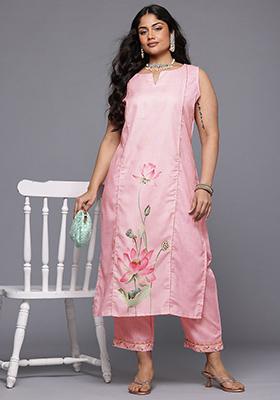 Pink Printed Cotton Blend Salwar Kameez
