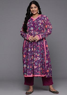 Purple Printed Georgette Salwar Kameez