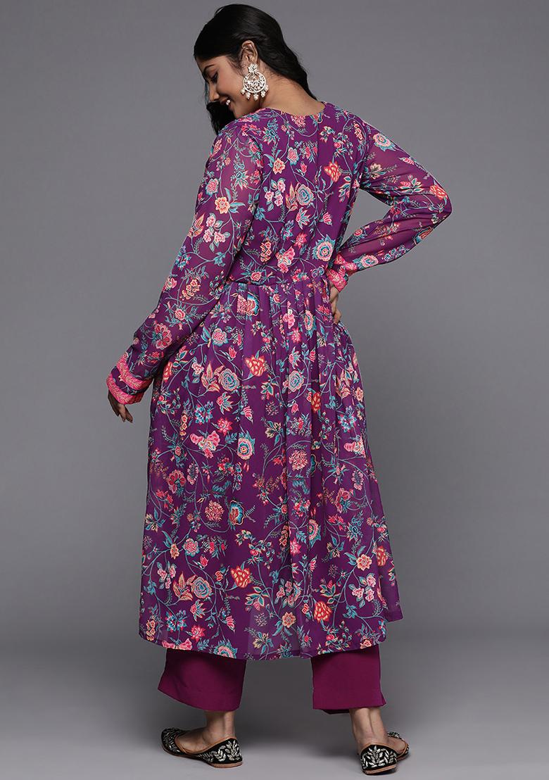 Purple Printed Georgette Salwar Kameez