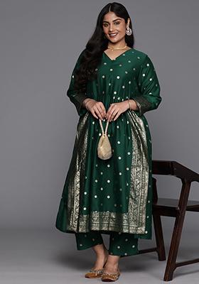 Green Printed Poly Chanderi Salwar Kameez