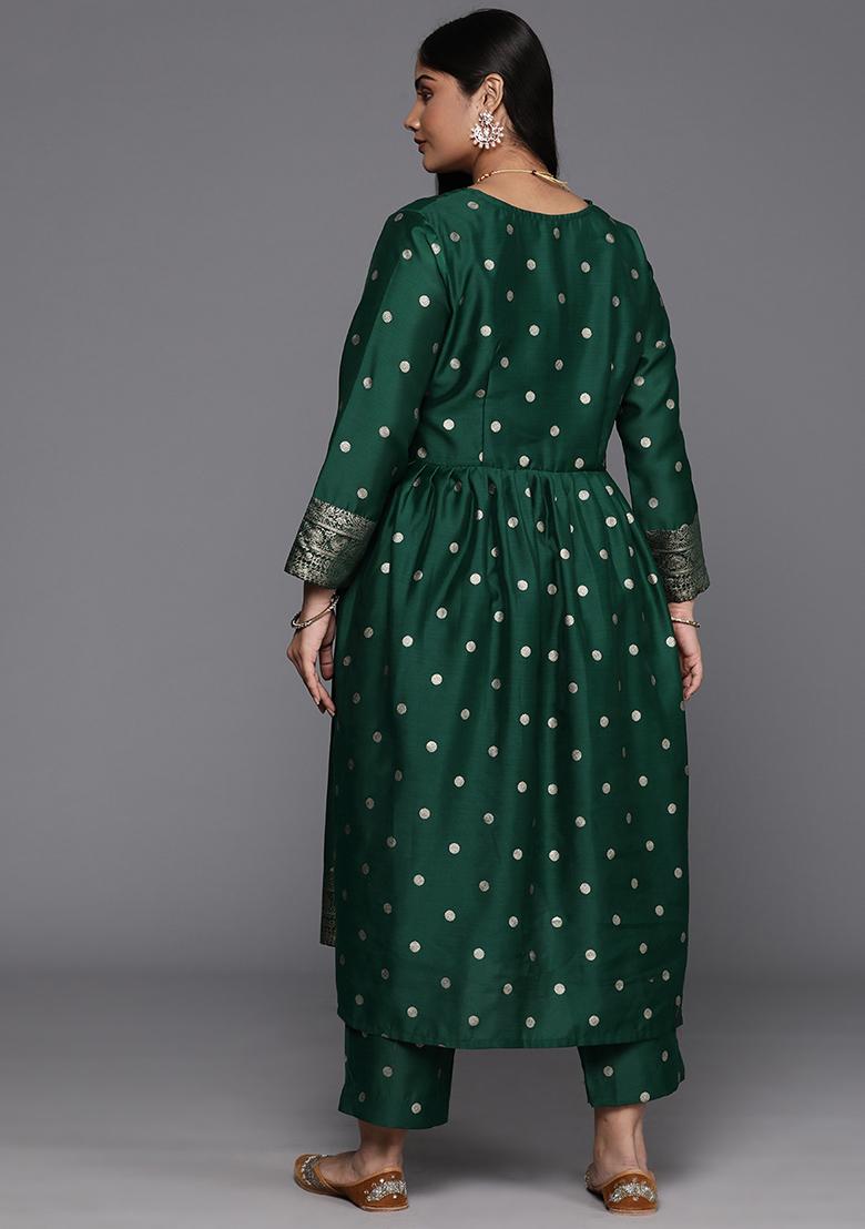 Green Printed Poly Chanderi Salwar Kameez