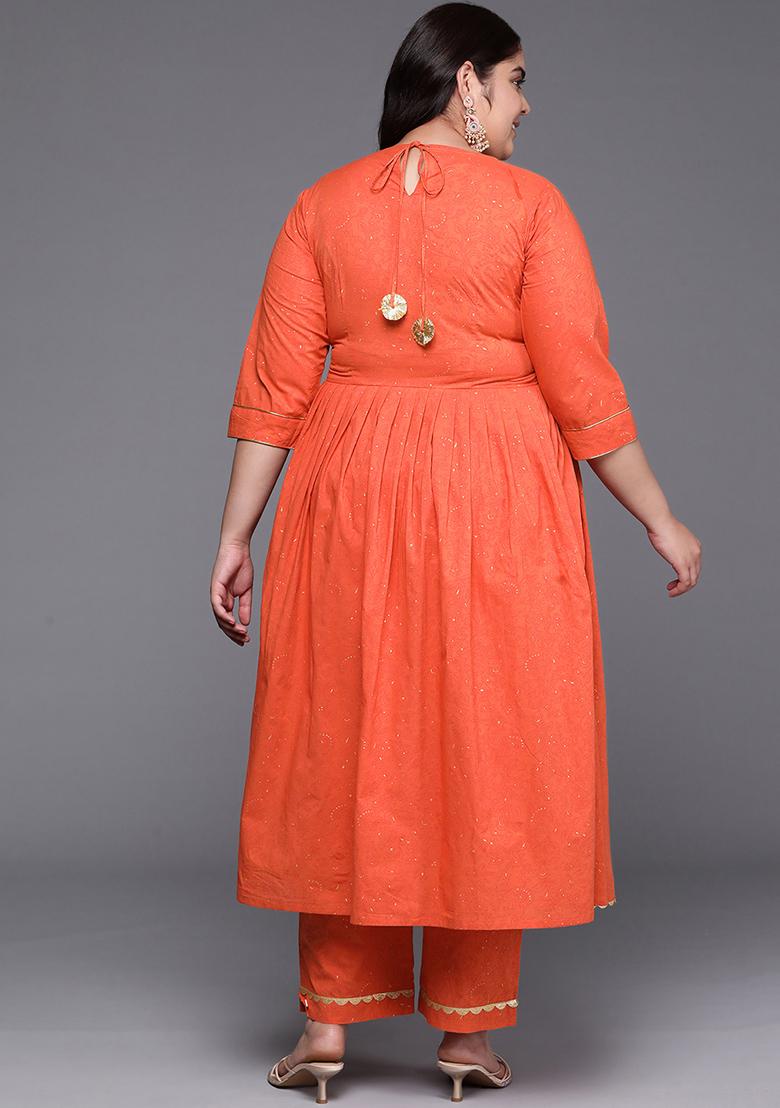 Orange Printed Pure Cotton Salwar Kameez