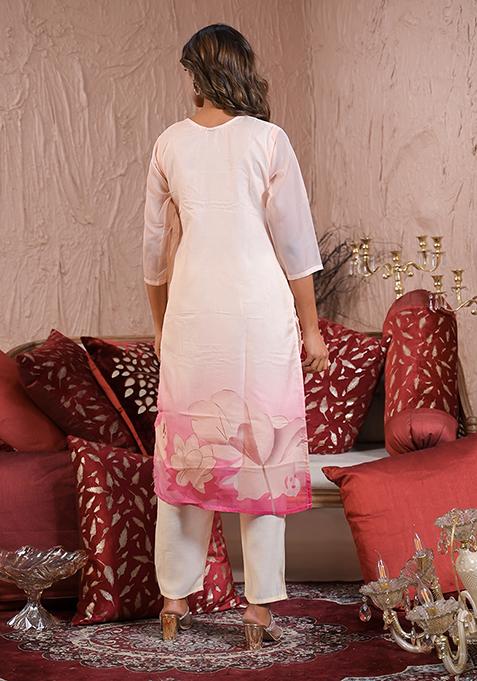 White Embroidered Taby Silk Salwar Kameez