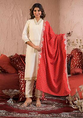 Off White Embroidered Rayon Salwar Kameez