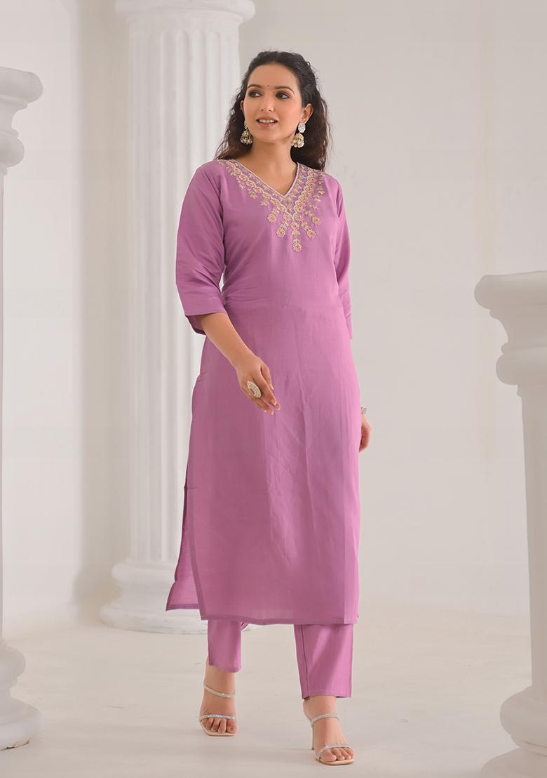 Pink Embroidered Viscose Salwar Kameez