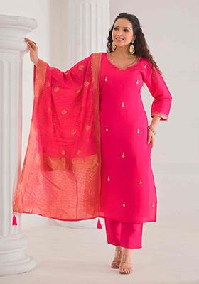 Pink Embroidered Viscose Salwar Kameez