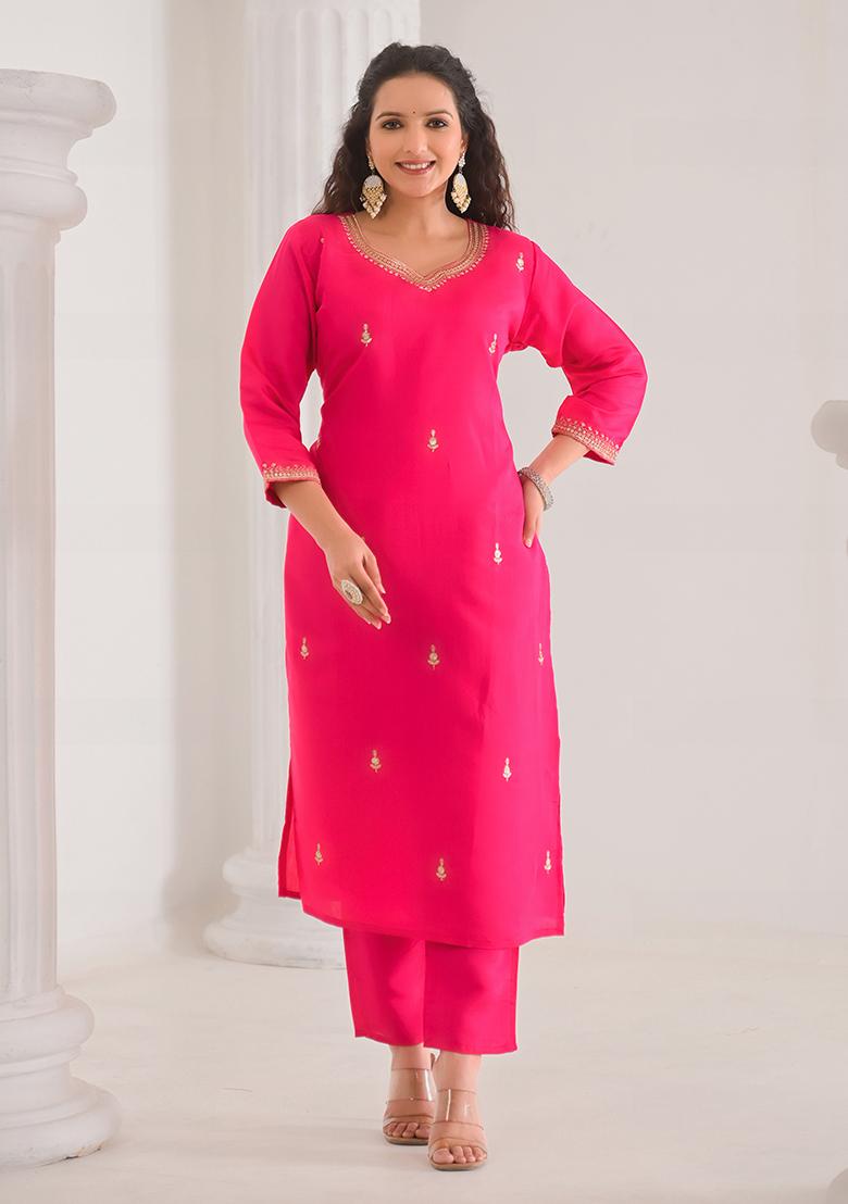 Pink Embroidered Viscose Salwar Kameez