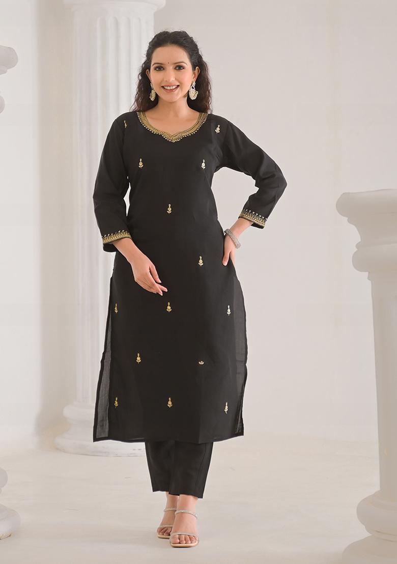 Black Embroidered Viscose Salwar Kameez