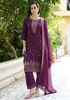 Violet Embroidered Viscose Salwar Kameez