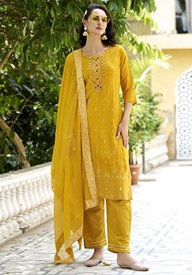 Yellow Embroidered Viscose Salwar Kameez