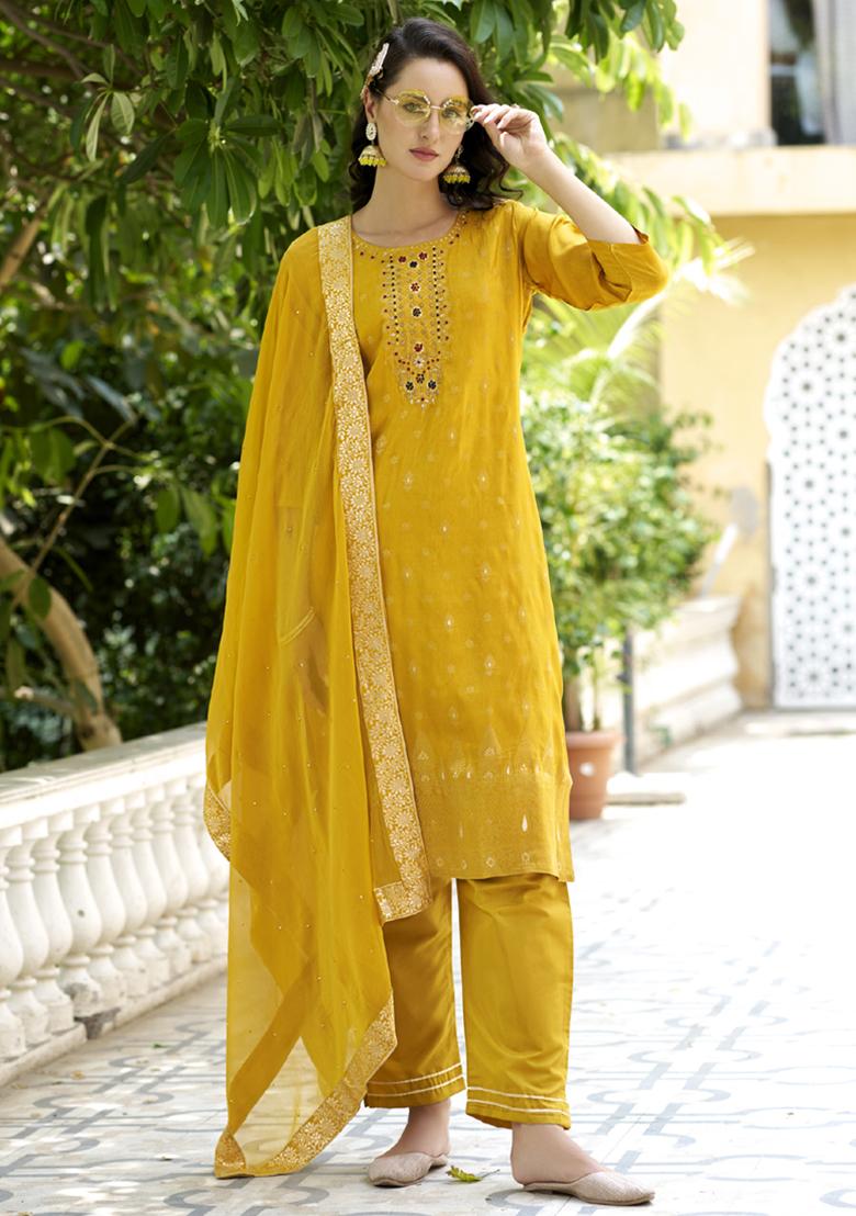 Yellow Embroidered Viscose Salwar Kameez