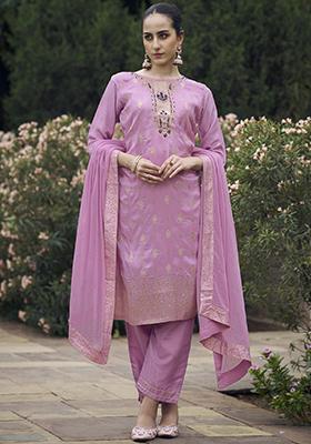 Onion Pink Embroidered Viscose Salwar Kameez