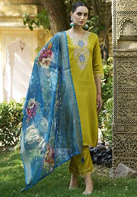 Dark Yellow Embroidered Viscose Salwar Kameez