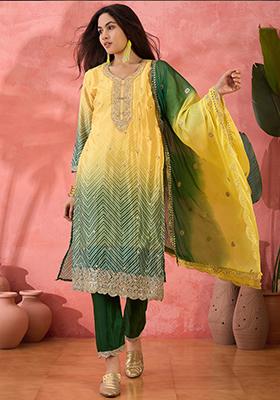 Yellow Embroidered Silk Salwar Kameez