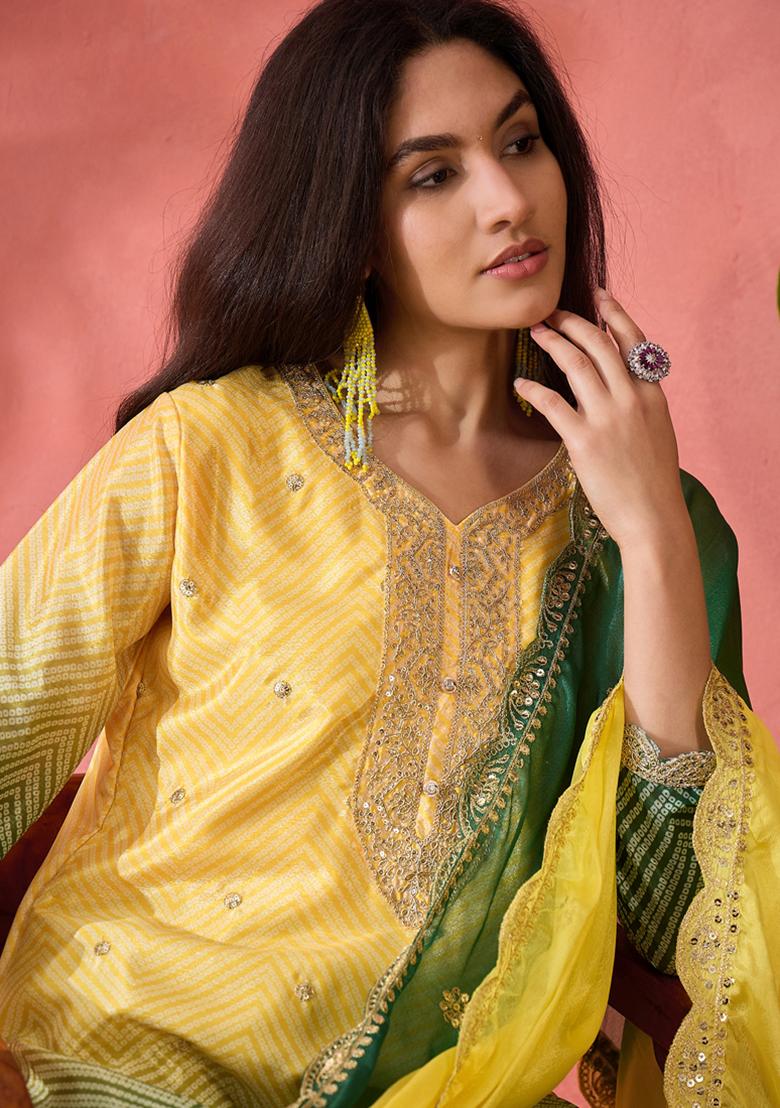 Yellow Embroidered Silk Salwar Kameez