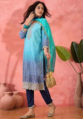 Sky Blue Embroidered Silk Salwar Kameez