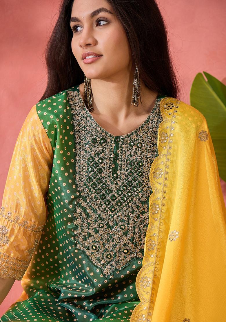 Green Embroidered Silk Salwar Kameez