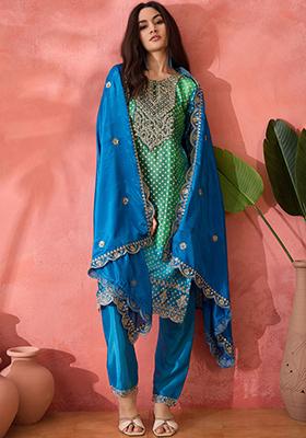 Green Embroidered Silk Salwar Kameez