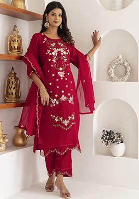 Maroon Embroidered Viscose Salwar Kameez