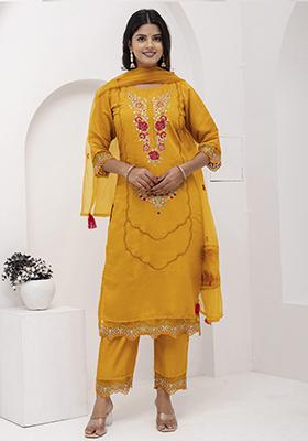 Yellow Embroidered Viscose Salwar Kameez