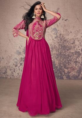 Pink Embroidered Chinon Salwar Kameez