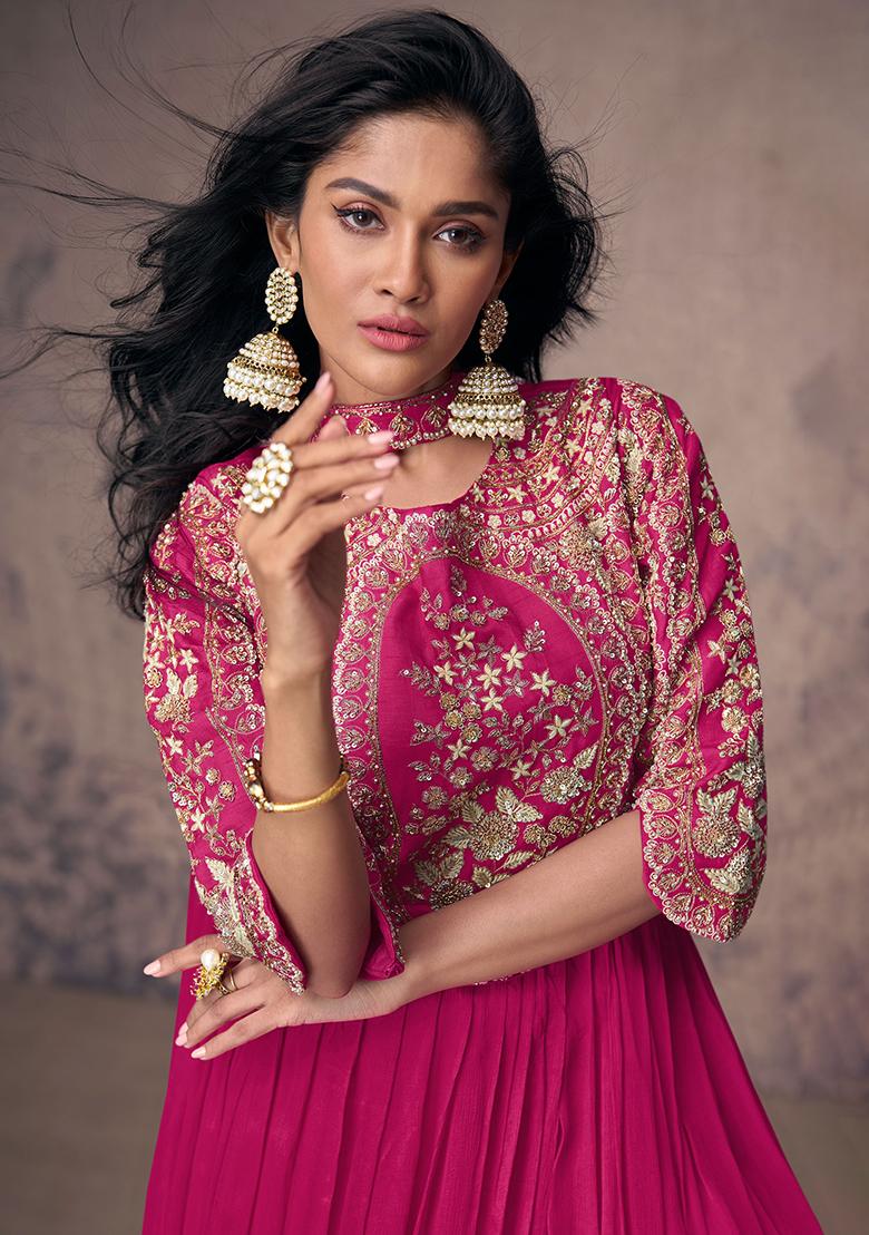 Pink Embroidered Chinon Salwar Kameez