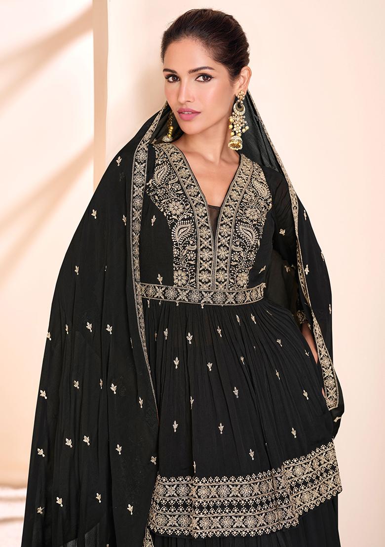 Black Embroidered Chinon Salwar Kameez