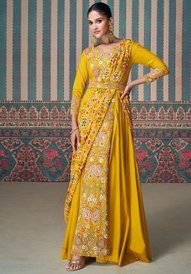 Mustard Yellow Embroidered Silk Salwar Kameez