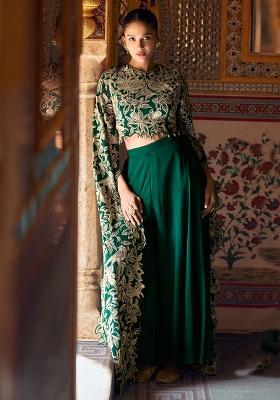 Green Embroidered Chinon Salwar Kameez