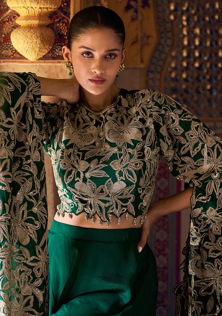Green Embroidered Chinon Salwar Kameez